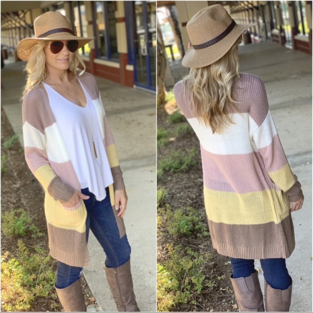 LAST ONE!Color Block Sweater Cardigan with Pockets - Picture 2 of 3